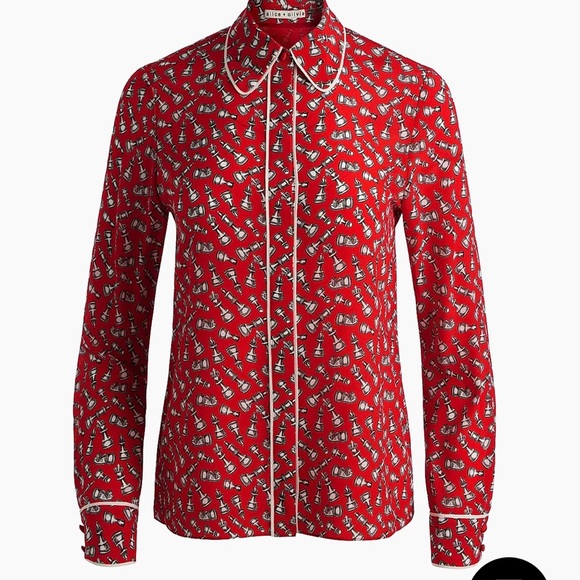 Alice + Olivia Willa Chess-Print Silk Shirt Size Medium - Picture 7 of 9